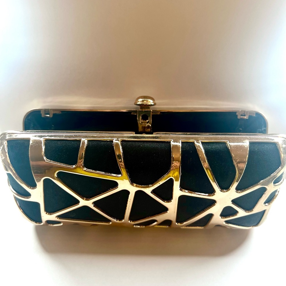 Sephora Black Clutch with Gold Geometric Overlay